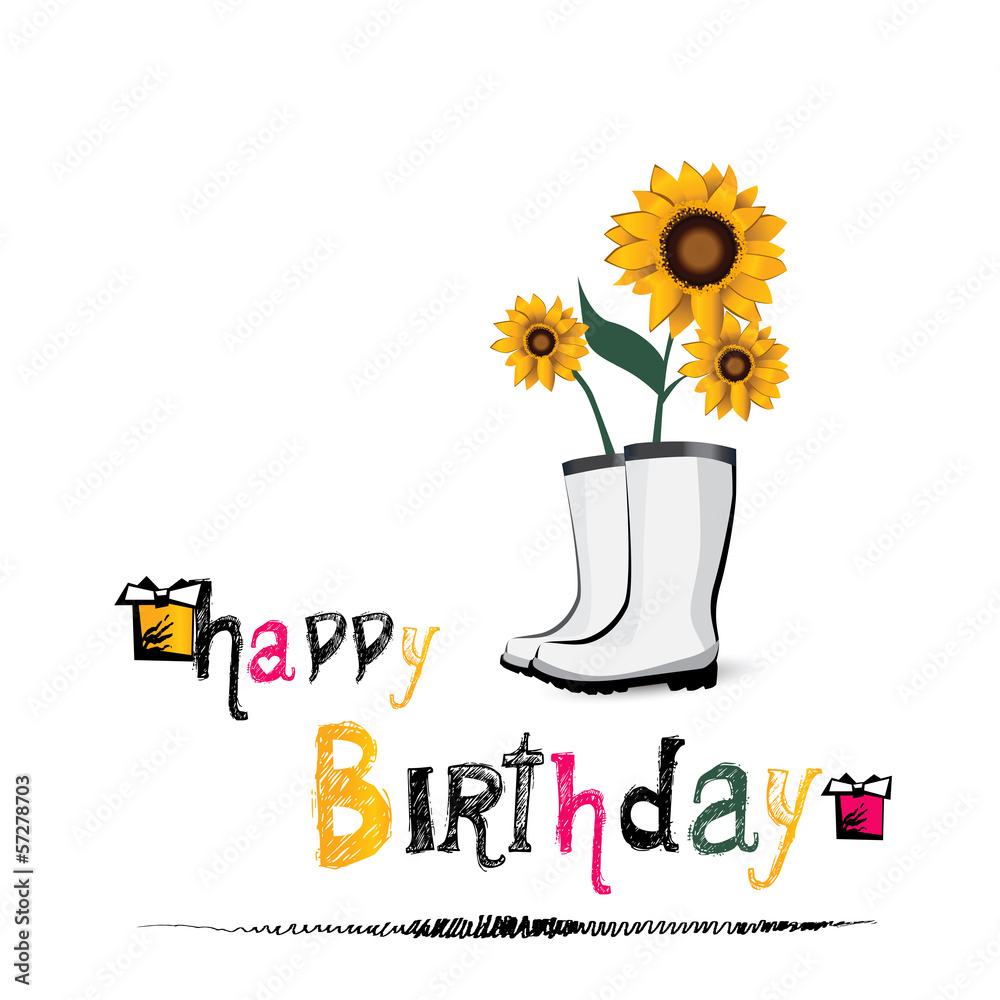 Vecteur Stock Happy Birthday Gift boots with flowers sunflower | Adobe Stock