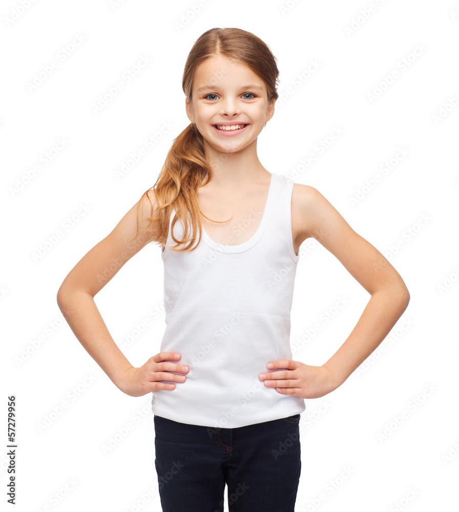 smiling teenage girl in blank white shirt smiling teenage girl in blank white shirt