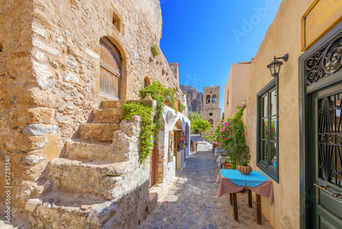 Greece monemvasia traditional view of stone houses and sights in