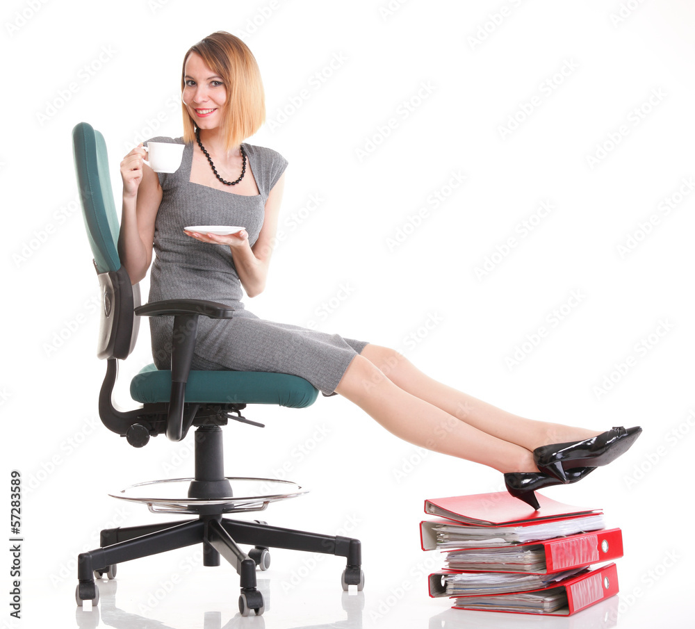 Woman work stoppage businesswoman relaxing legs up plenty of doc Woman work stoppage businesswoman relaxing legs up plenty of doc