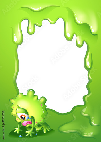 A green border template with a monster crying