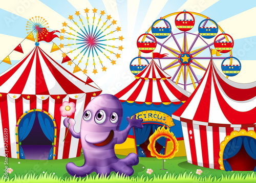 A lavender monster at the amusement park