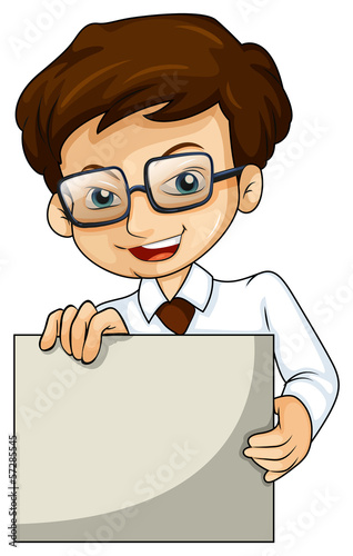 A businessman holding an empty board