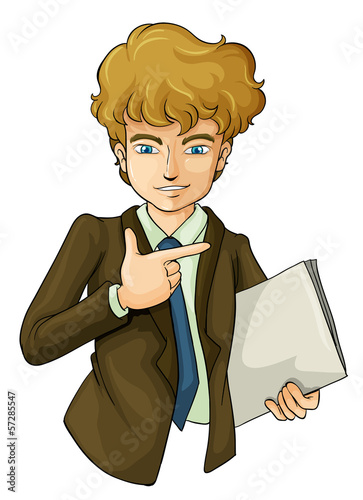 A handsome business icon holding a binder