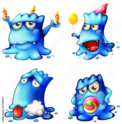 Four blue monsters