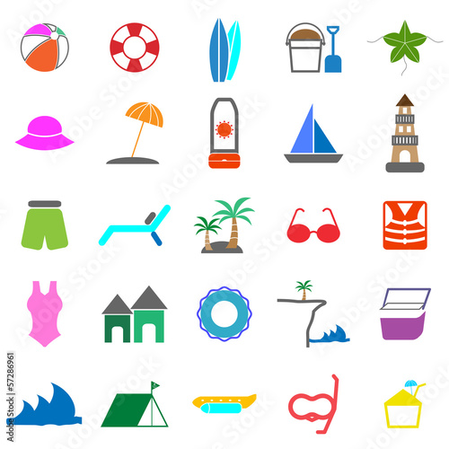 Beach color icons on white background