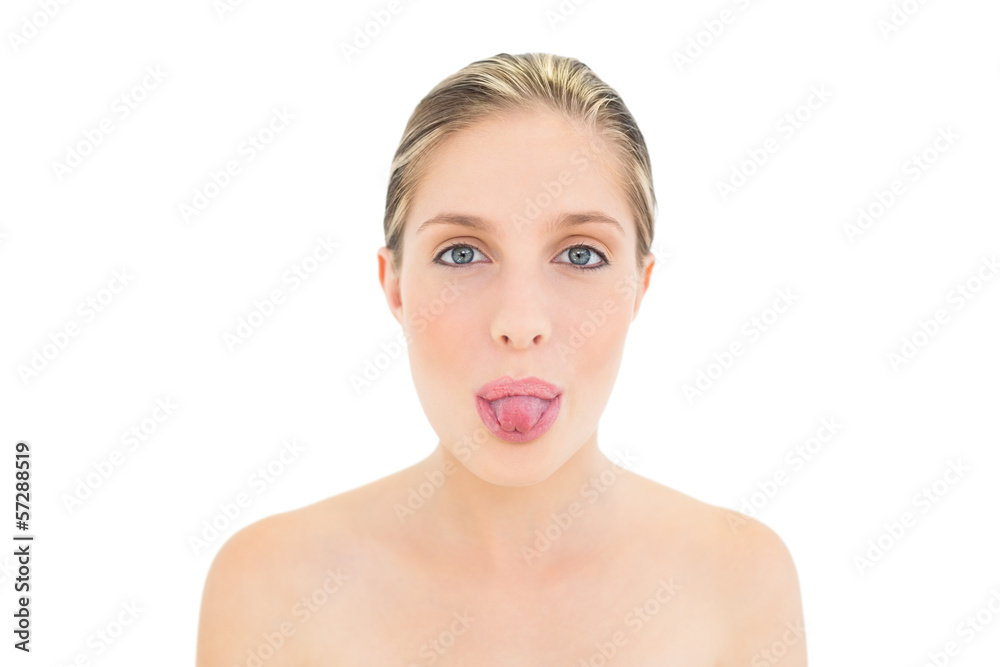 Charming fresh blonde woman posing with tongue out Charming fresh blonde woman posing with tongue out