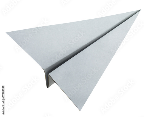 Origami gray paper airplane on white background