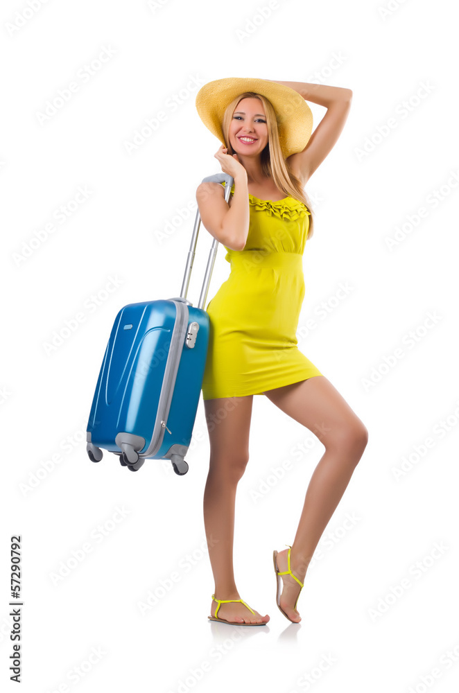Girl with suitcases isolated on white Girl with suitcases isolated on white