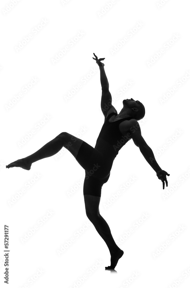 silhouette of male dancer isolated on white