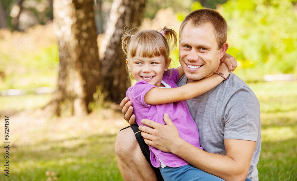 Father with little daughter outdoor portrait Father with little daughter outdoor portrait