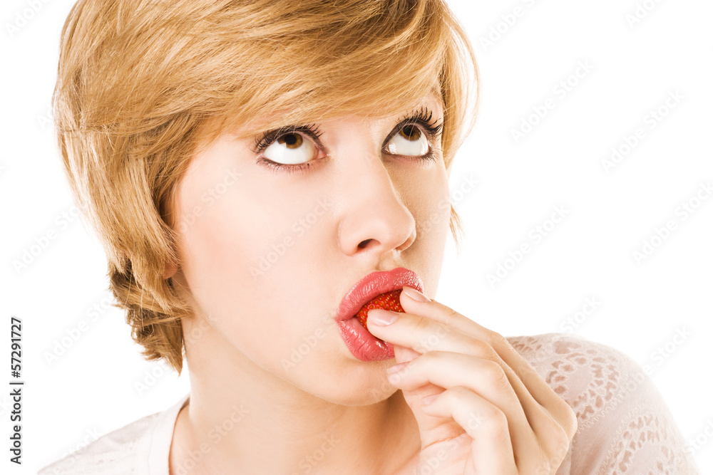 Portrait of an attractive blonde with strawberries Portrait of an attractive blonde with strawberries