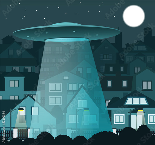 UFO flying over the night city
