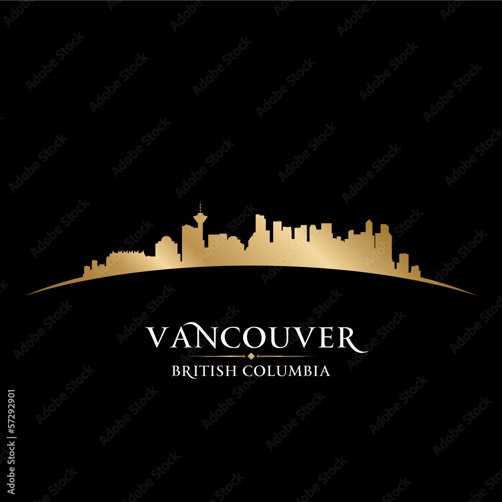 Vancouver British Columbia city skyline silhouette black backgro