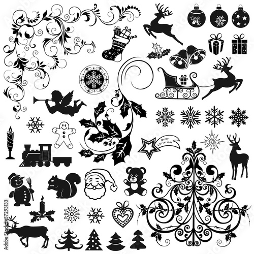 Set of Christmas icons and decorative elements