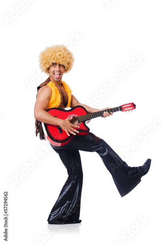 Male guitar player isolated on the white