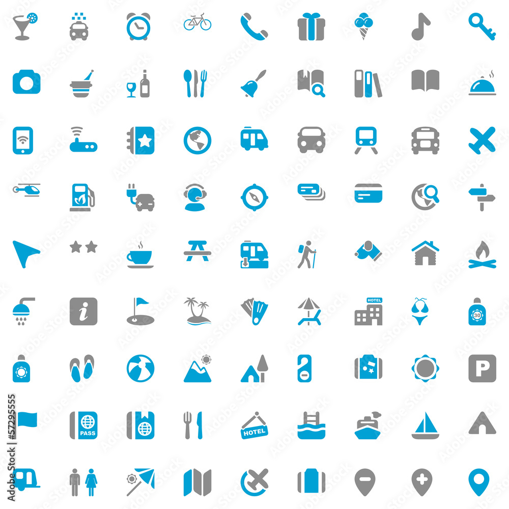 travel iconset blue & gray travel iconset blue & gray
