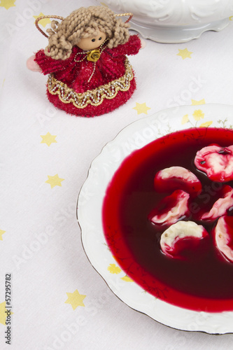 Red borsch with uszka, traditional Christmas Eve dish
