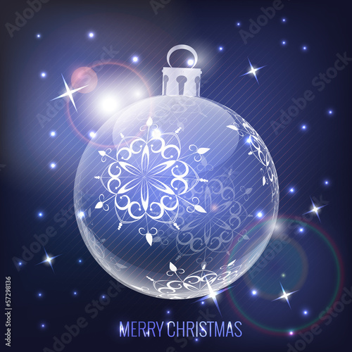 glass christmas ball on blue background