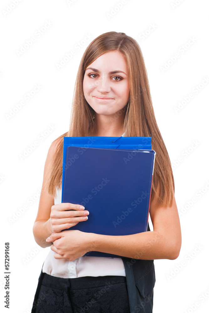 Young attractive businesswoman with folders Young attractive businesswoman with folders