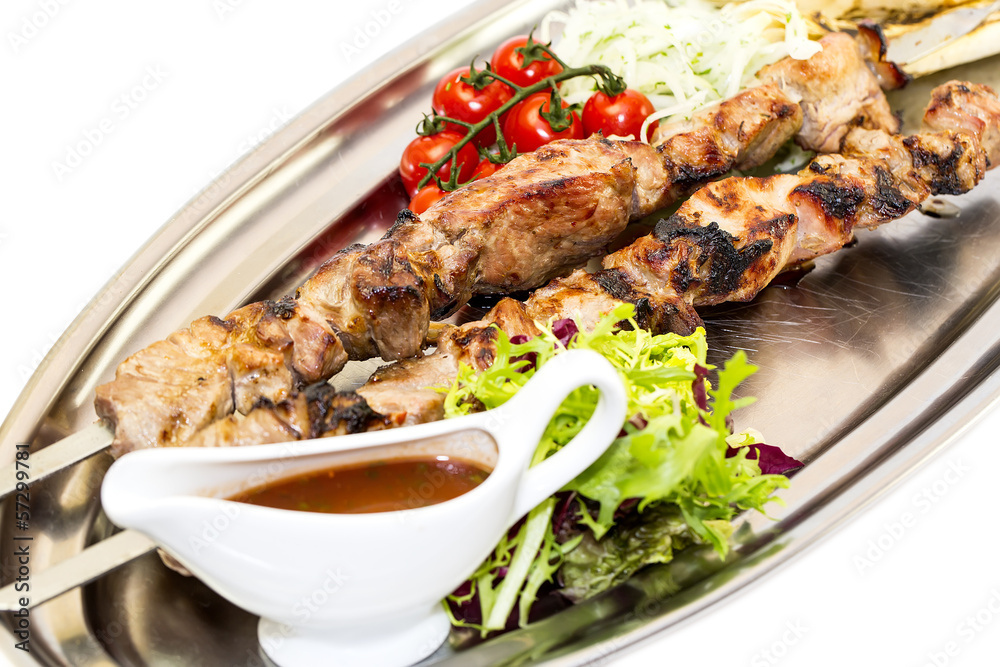 kebab meat sauce and salad vegetables