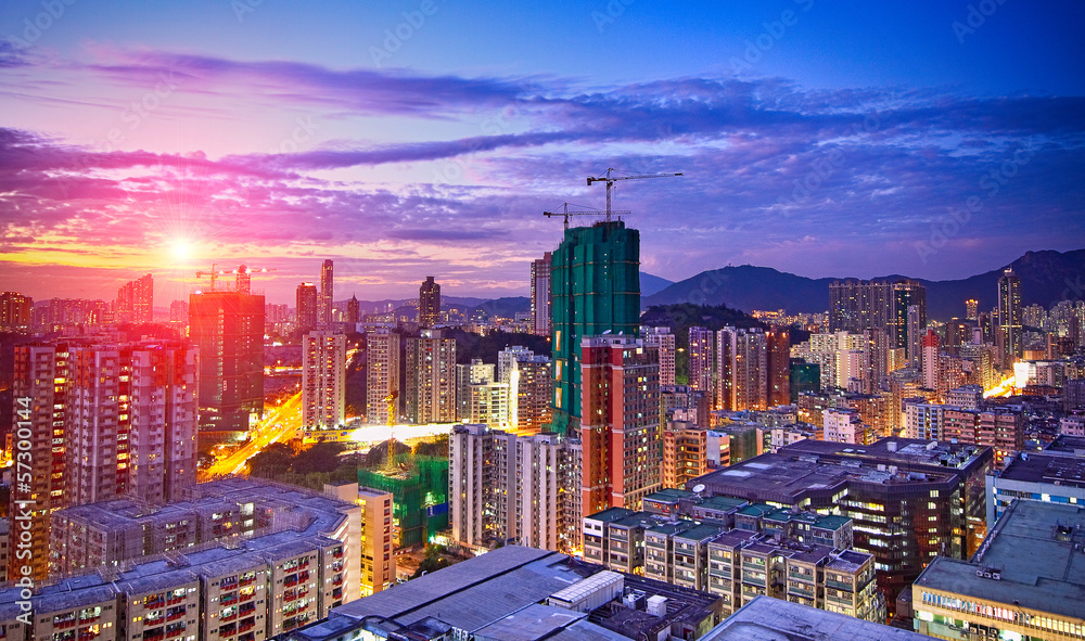 asia city downtown wide shot, hong kong