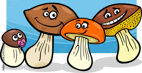 mushrooms group cartoon illustration
