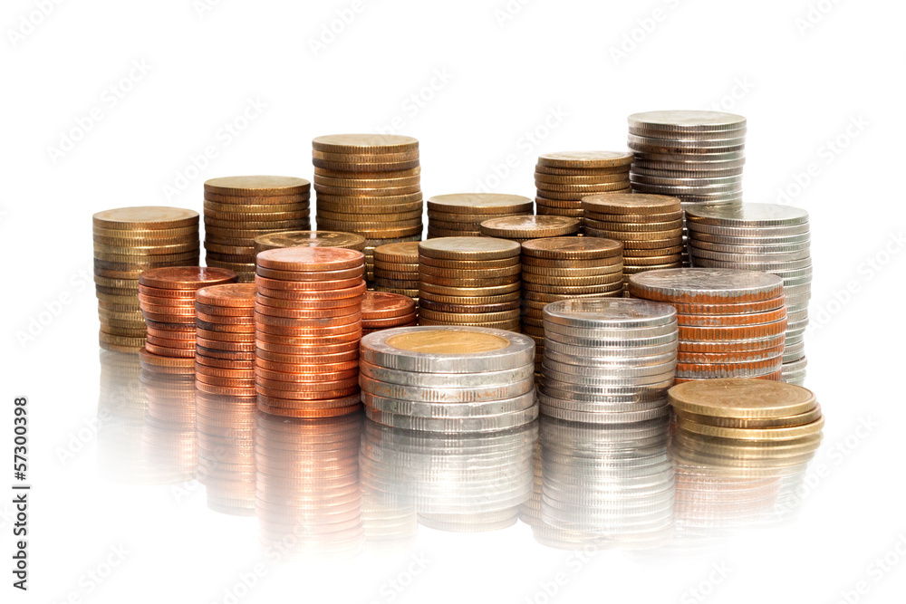 Stack of coins on white background Stack of coins on white background