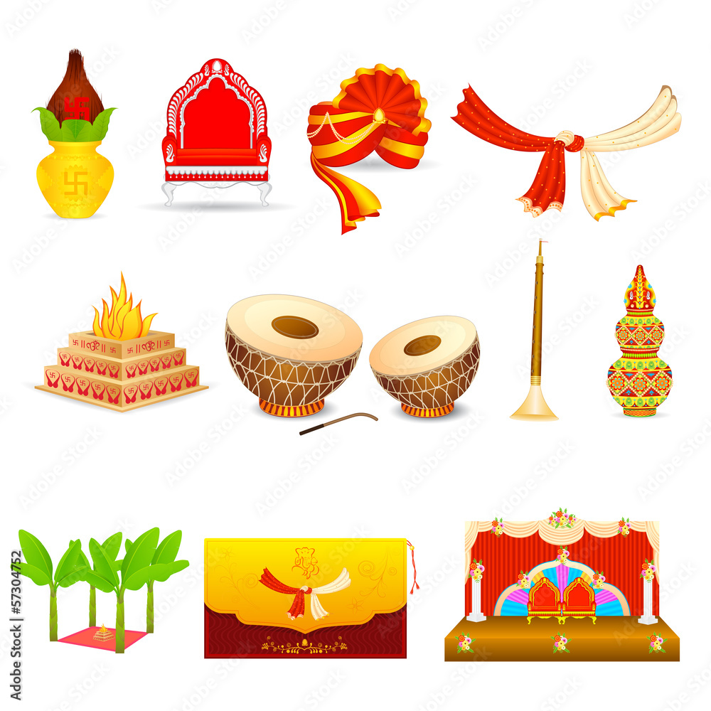 Obraz premium vector illustration of Indian wedding object