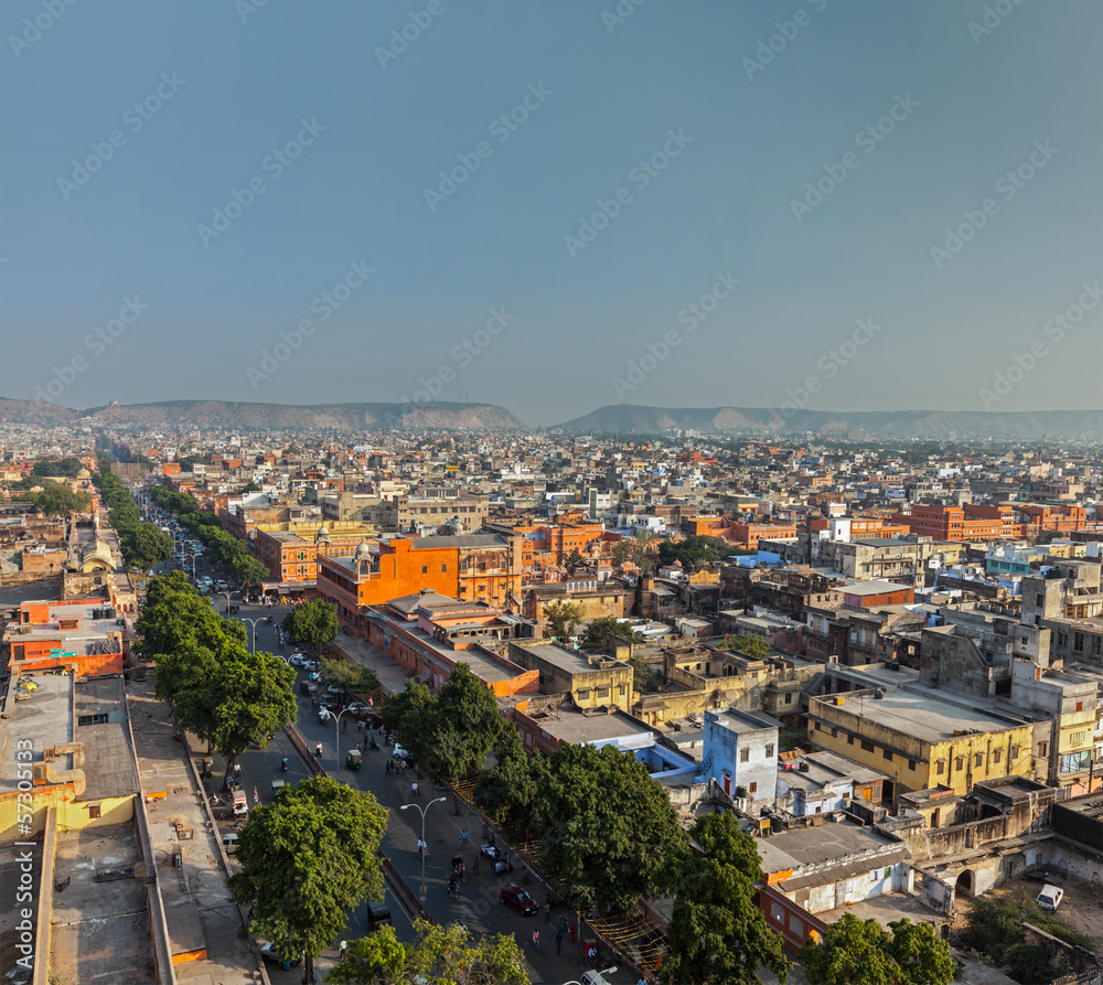 Aerial view of Jaipur  (Pink city), Rajasthan, India