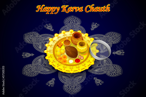 vector illustration of Indian Puja Thali for Karva Chauth