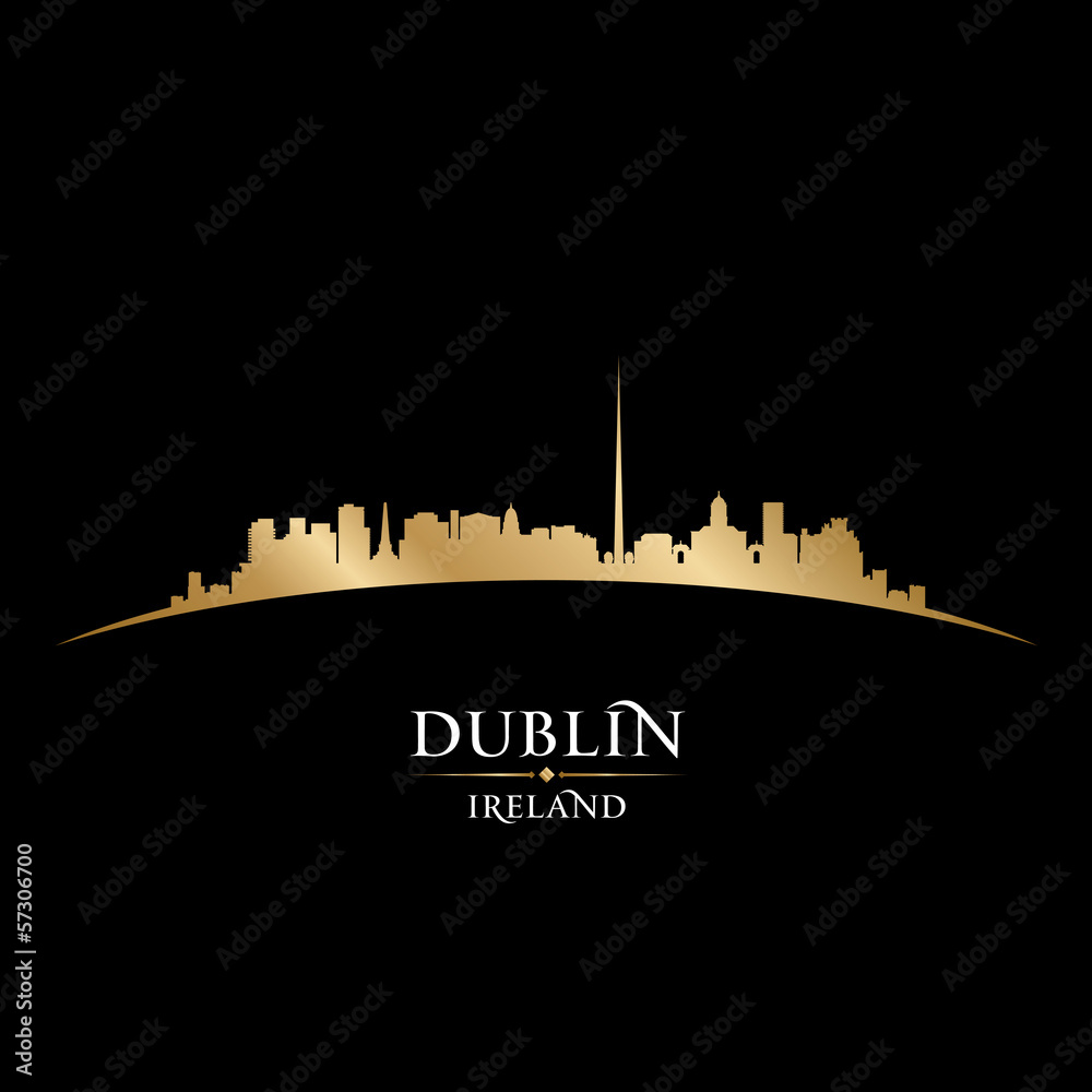 Dublin Ireland city skyline silhouette black background