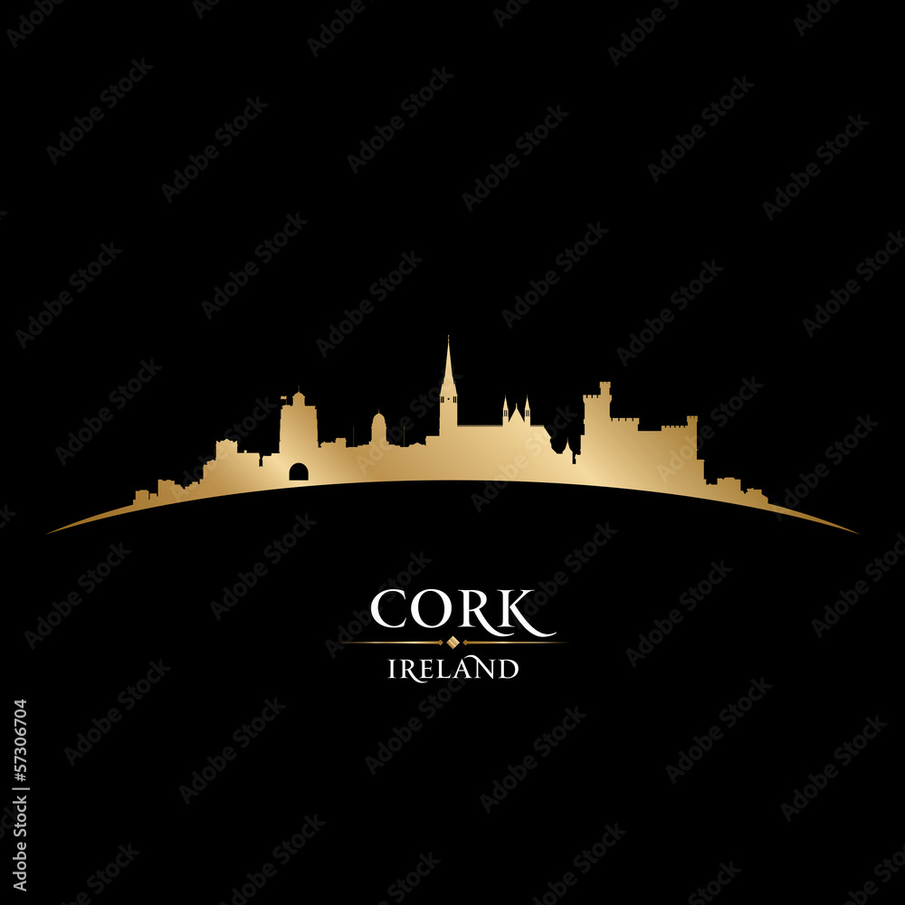 Cork Ireland city skyline silhouette black background