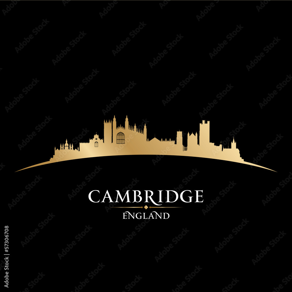 Cambridge England city skyline silhouette black background