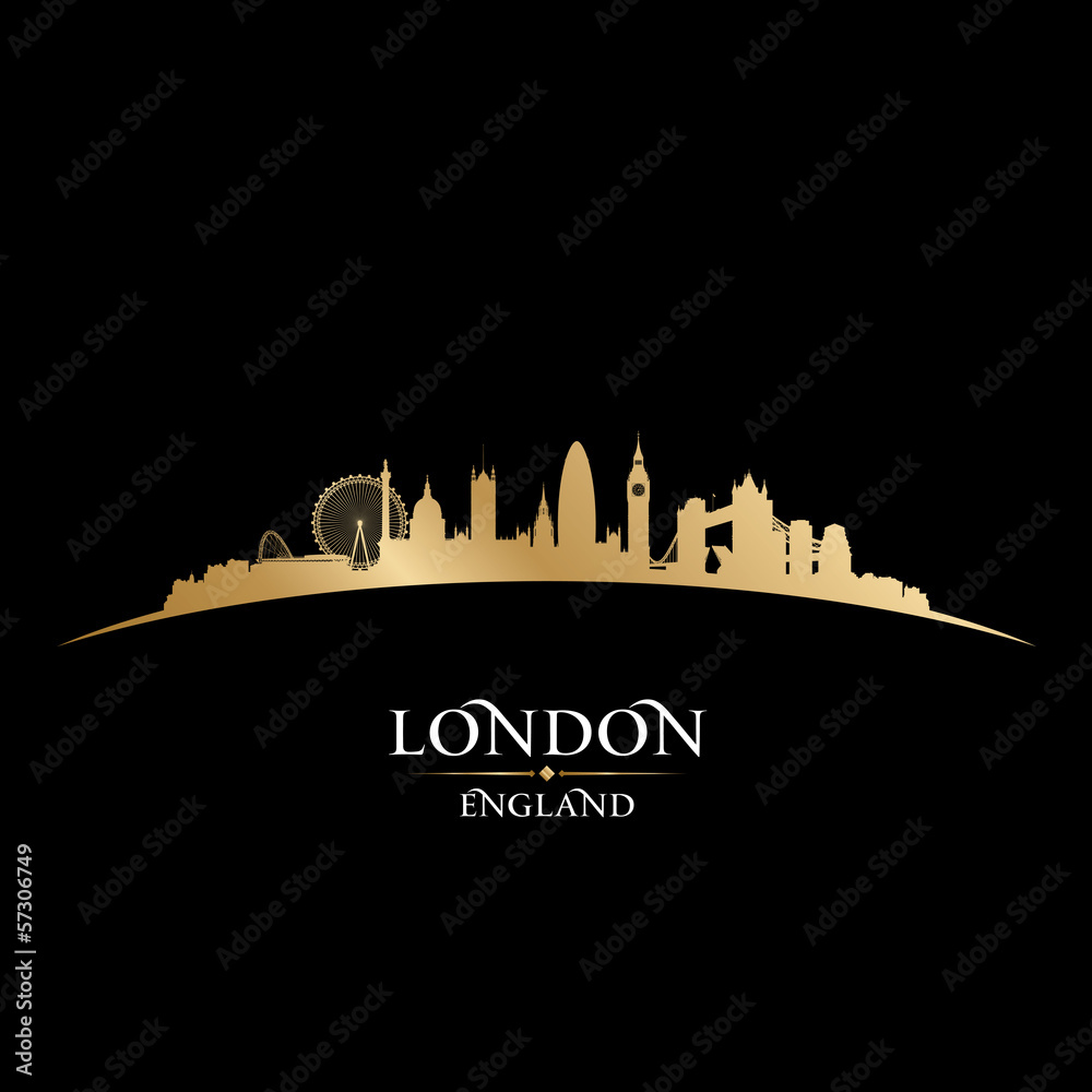 London England city skyline silhouette black background - obrazy, fototapety, plakaty 