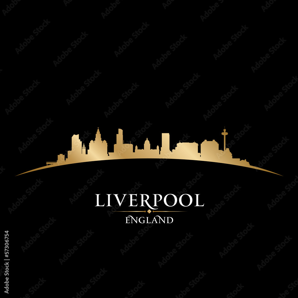 Liverpool England city skyline silhouette black background