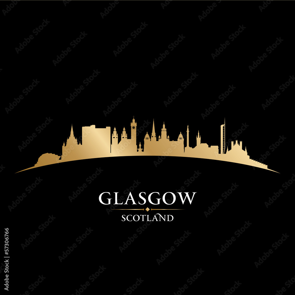 Glasgow Scotland city skyline silhouette black background