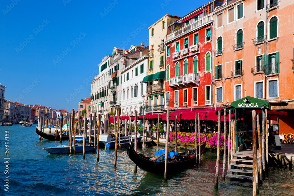 Venice Grand Canal and gondola small harbor