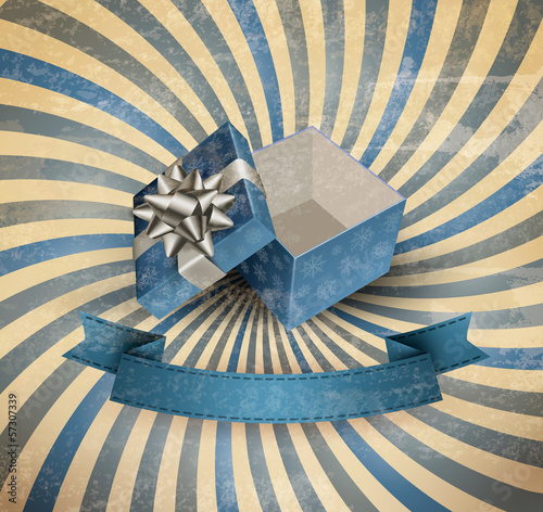 Christmas background with open gift box. Vector illustration.