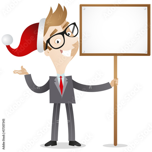 Businessman, santa hat, sign, board