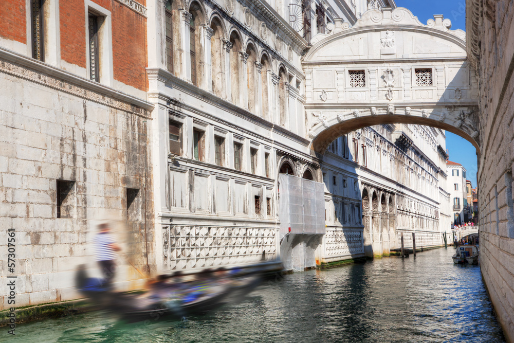 Venice, Italy. The Bridge of Sighs and gondola