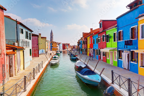 Colorful houses and canal on Burano island, near Venice, Italy. © Photocreo Bednarek
