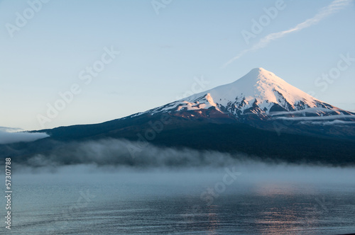 Osorno volcano with  Lago Lianquihue in the morning mist