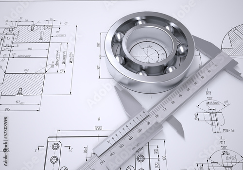 Foto Caliper and bearing in the drawing