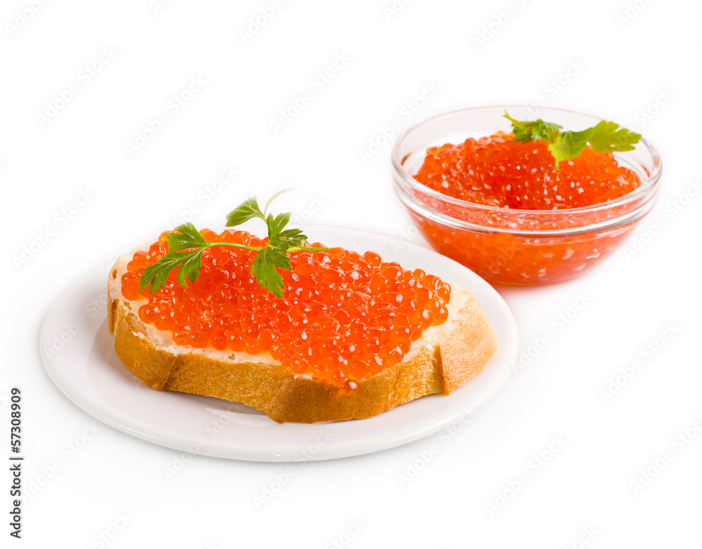 bread with red caviar