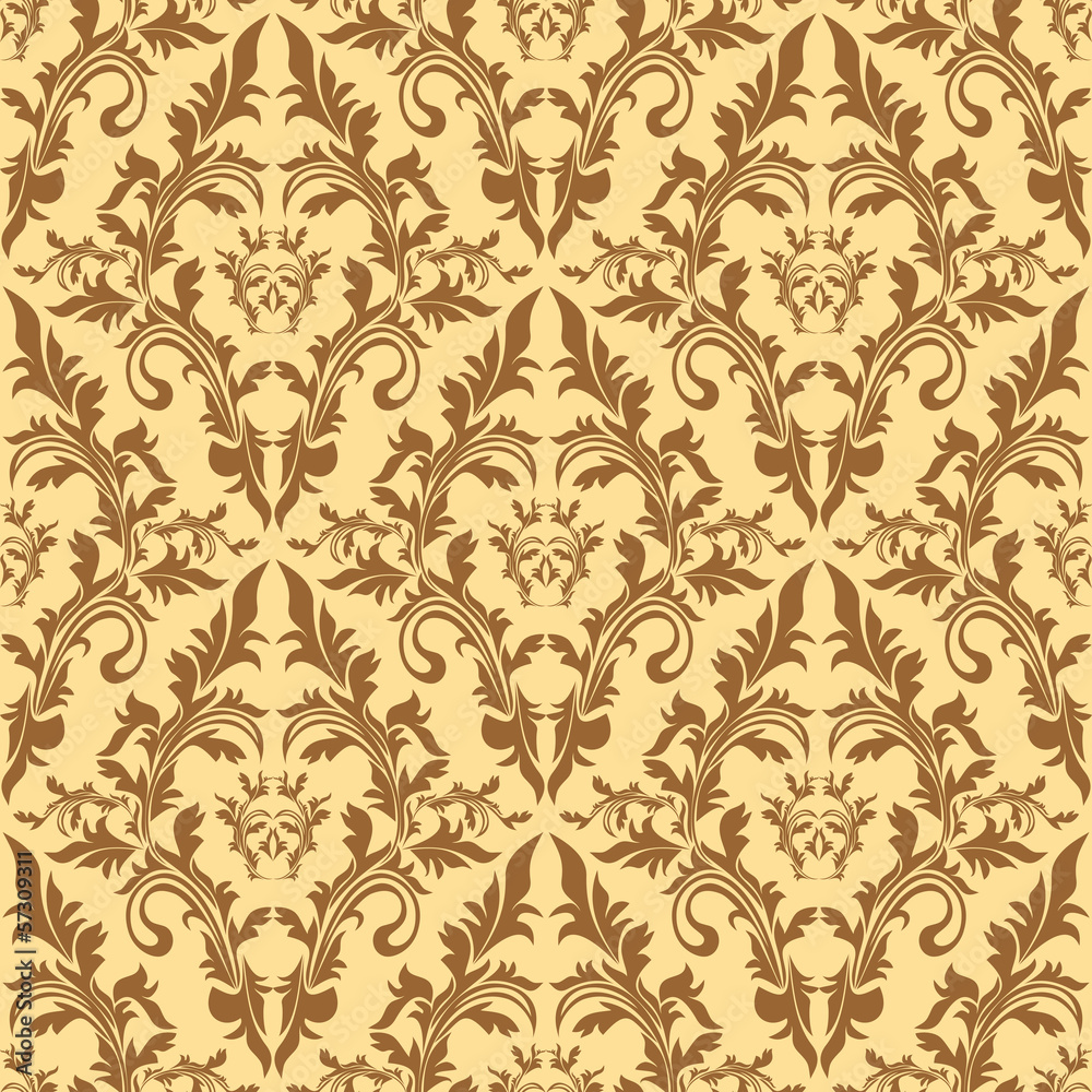 Seamless damask floral pattern in beige colors.