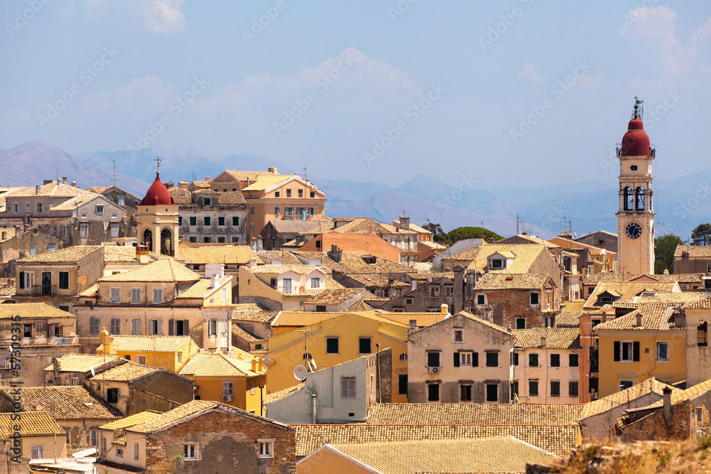 View from castle to Corfu-Town / Kerkyra in Greece