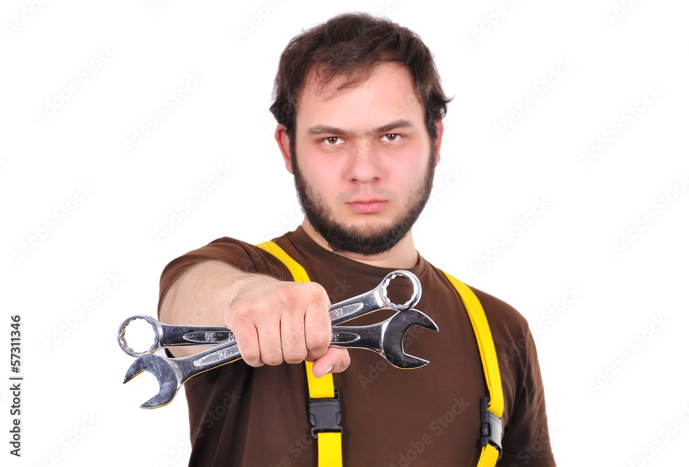 builder holding wrench builder holding wrench