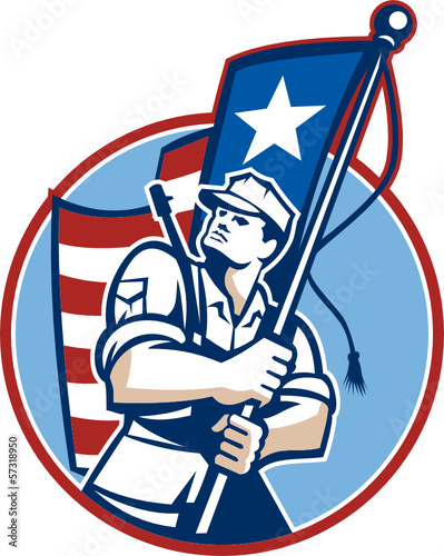American Patriot Serviceman Soldier Flag Retro