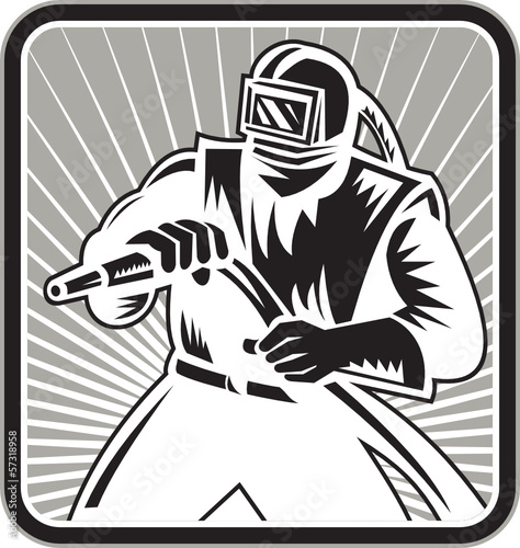 Sandblaster Sand Blaster Woodcut Retro